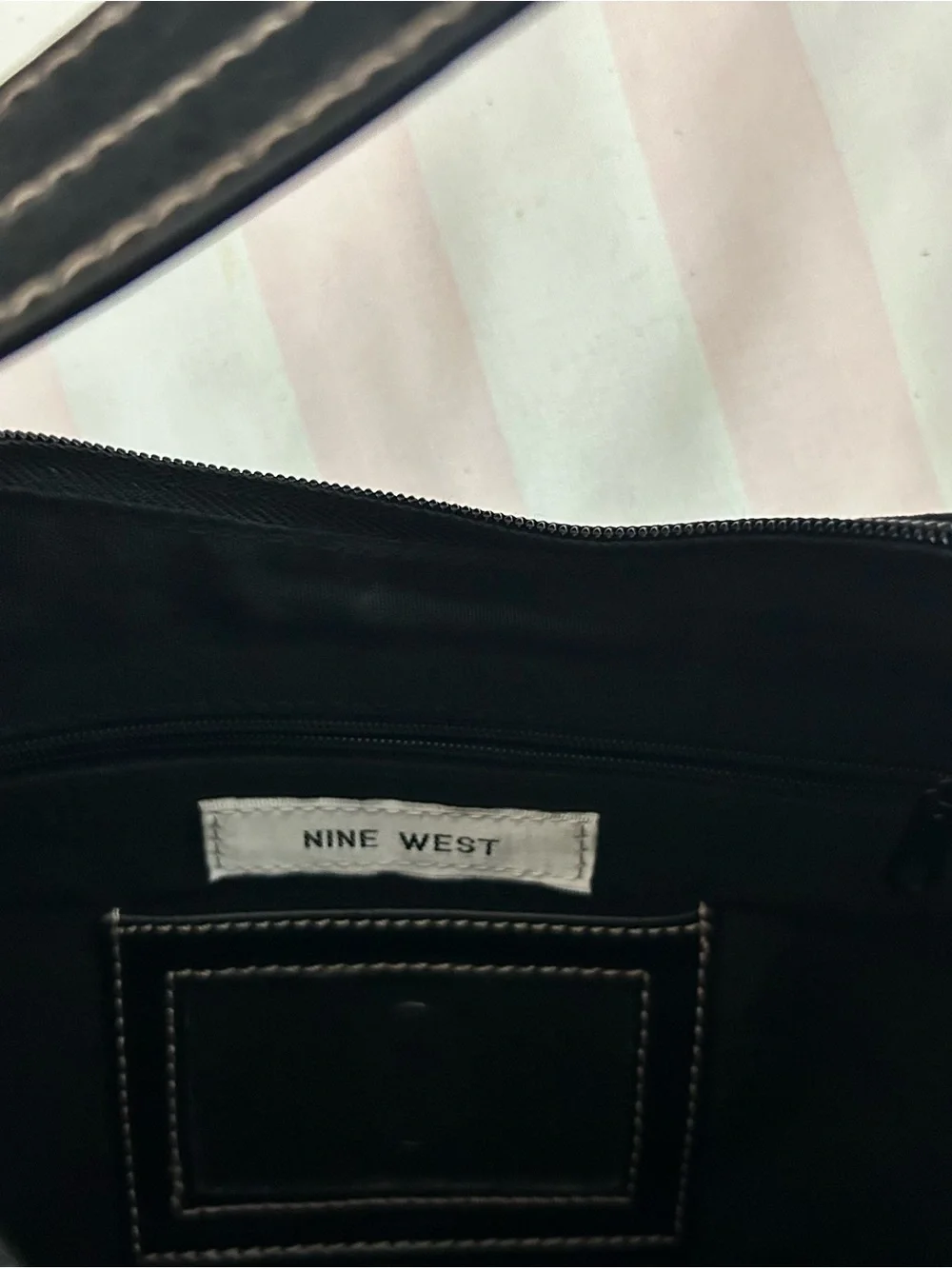 Nine West Black Fabric Shoulder Bag Small Hobo Zip Top Minimalist Y2K Style - Picture 9 of 12